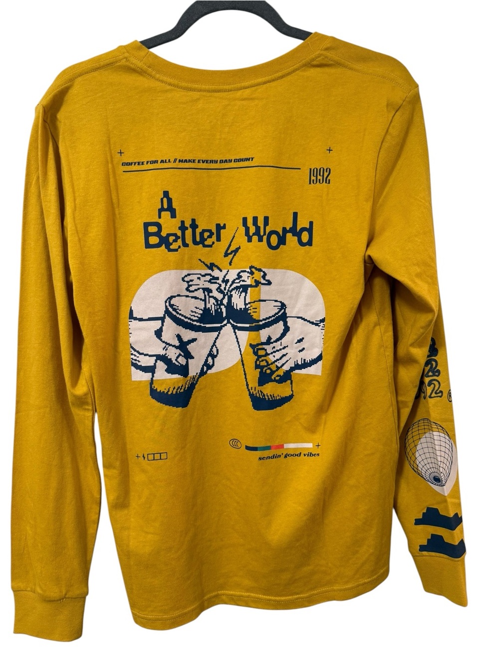 Dutch Bros A Better World yellow graphic long sleeve tee  MEDIUM coffeecore